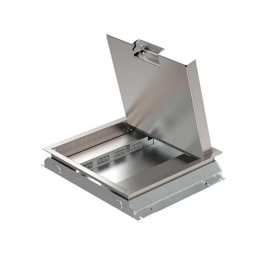 Vloercontactdoos instort 32mm 4x GST 8x data uitsparing RVS T25 klapd.