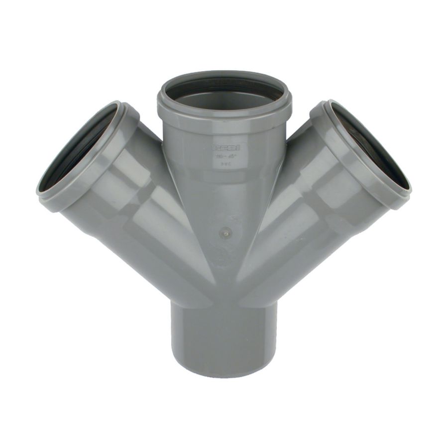 PVC manchet dubbel T-stuk 45° 110mm SN4 grijs mof/spie