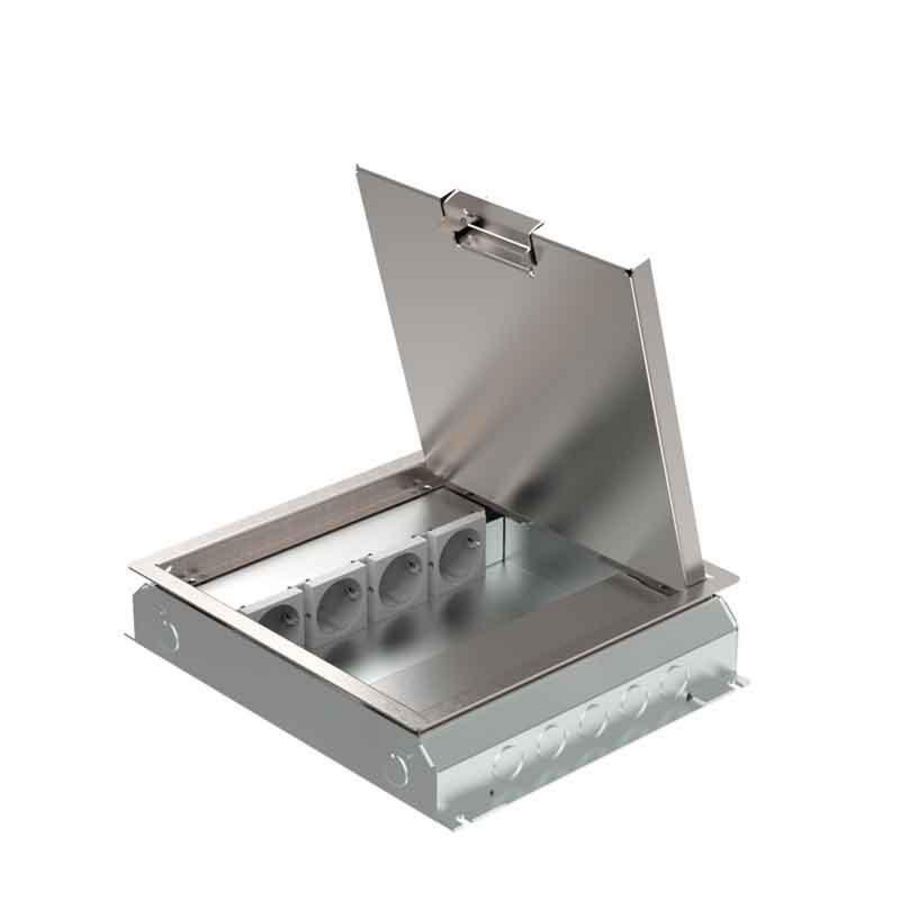 Vloercontactdoos instort 50mm 4x wandcontactdoos 8x data uitsparing RVS T15 klapd