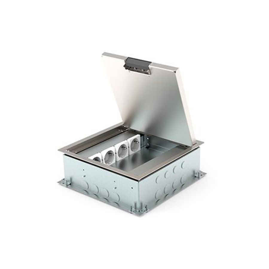 Vloercontactdoos instort 80mm 4x wandcontactdoos 4x M45 leeg RVS T15 klapd.