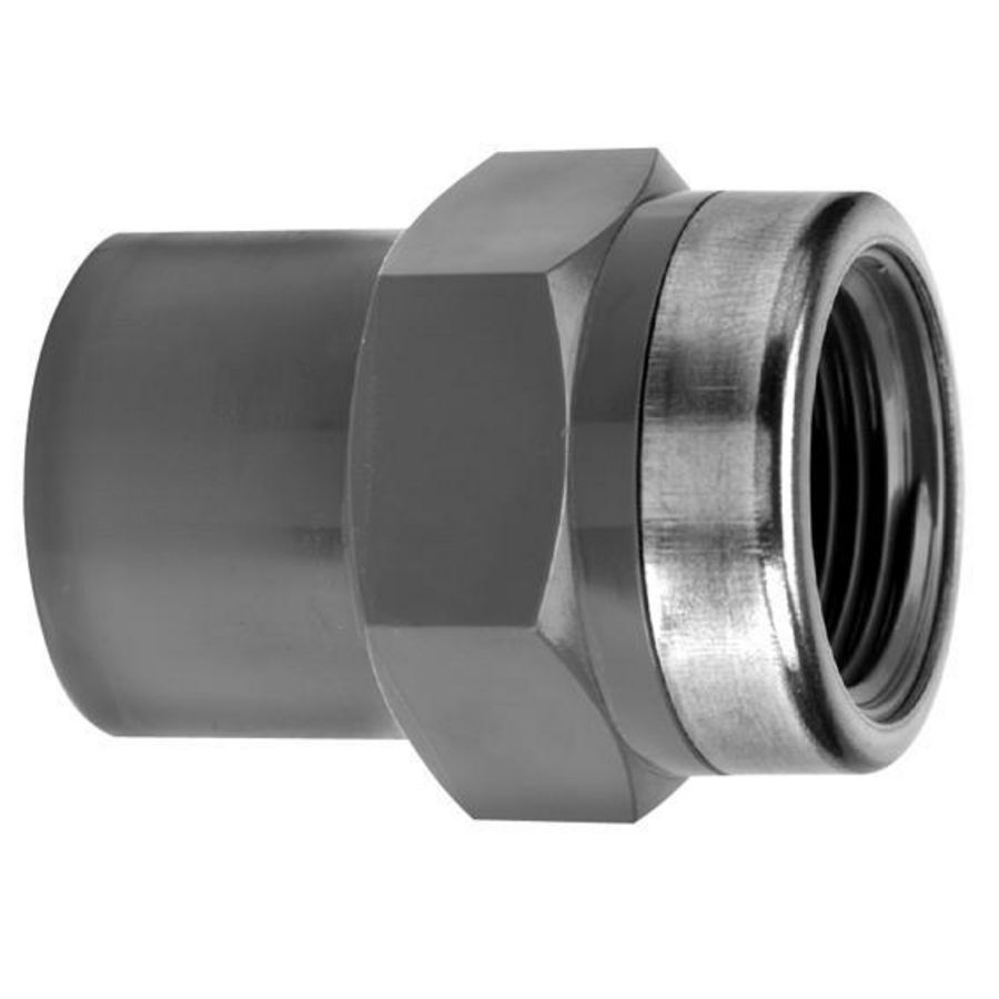 PVC druk overgangsstuk 32x25x1 bi. PN16 grijs mof/spie