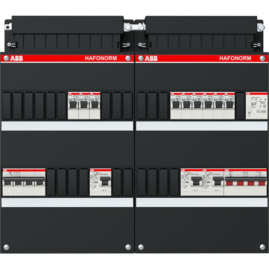 Groepenkast 9x achter 3x 30mA = HS + D + T 3-fasen