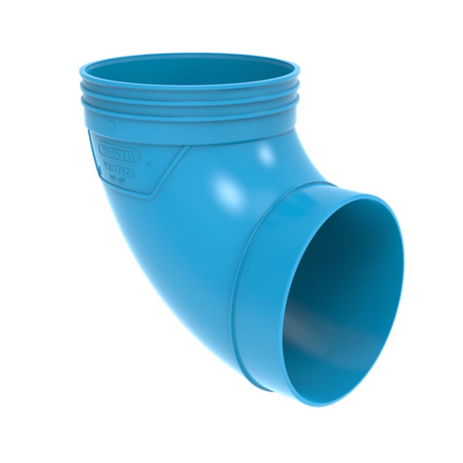 Bocht lijm 90° PVC luchtverdeelsysteem VENTIZA blauw Ø160mm mof/spie