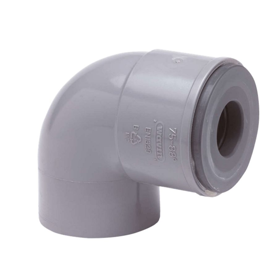 PVC HQ bochtstuk 88° 75x32mm grijs mof/spie