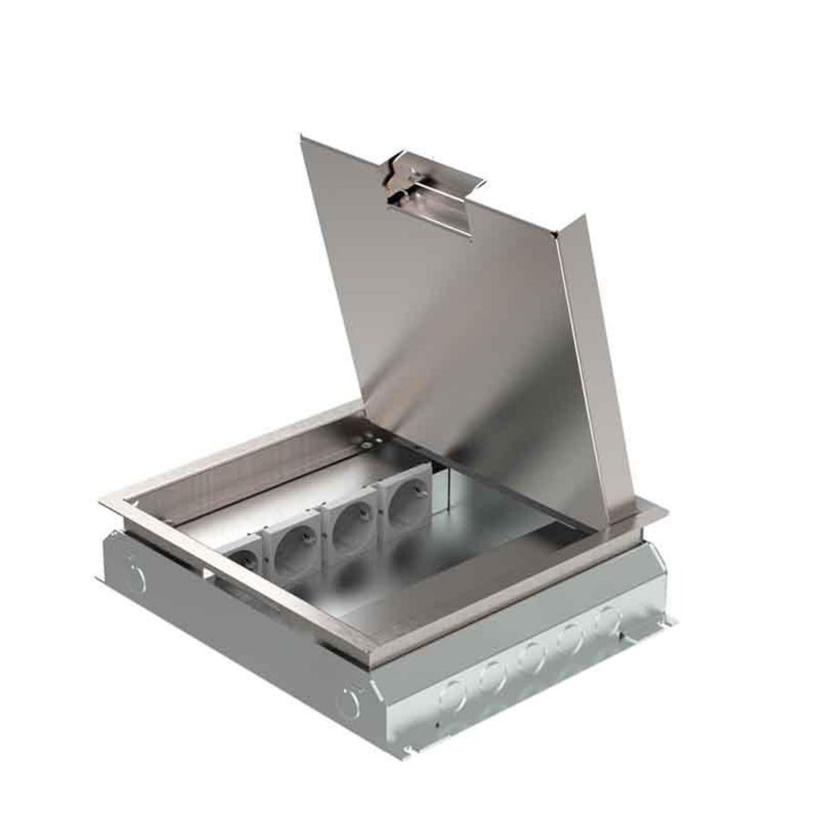 Vloercontactdoos instort 50mm 4x wandcontactdoos 6xdata uitsparing RVS T25 klapd