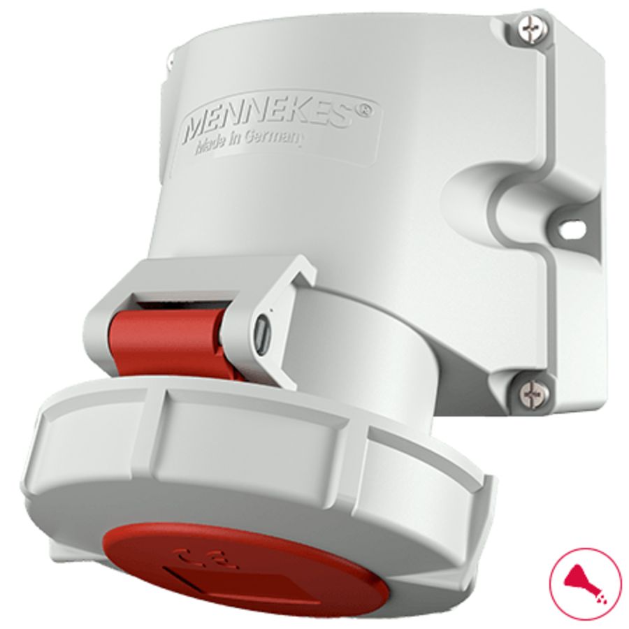 Wandcontactdoos 32A 4-polig  6H 400V IP67 HW/VN materiaal AMELAN