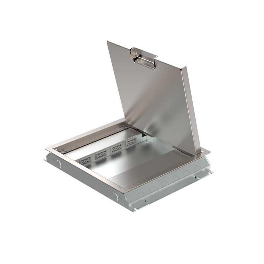 Vloercontactdoos instort 32mm 4x GST 8x data uitsparing RVS T15 klapd.