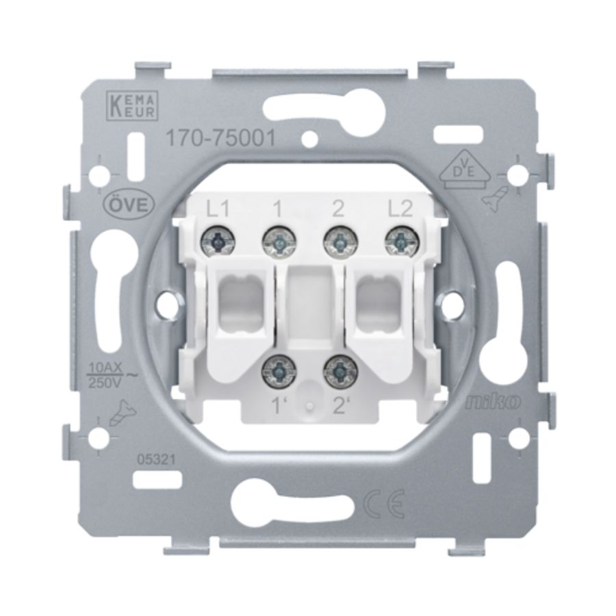 Sokkel 2-voudige drukknop N.O./N.G. 10 A/250Vac schroef