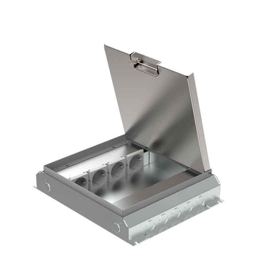 Vloercontactdoos instort 50mm 4x wandcontactdoos 4x M45 leeg RVS T15ZR