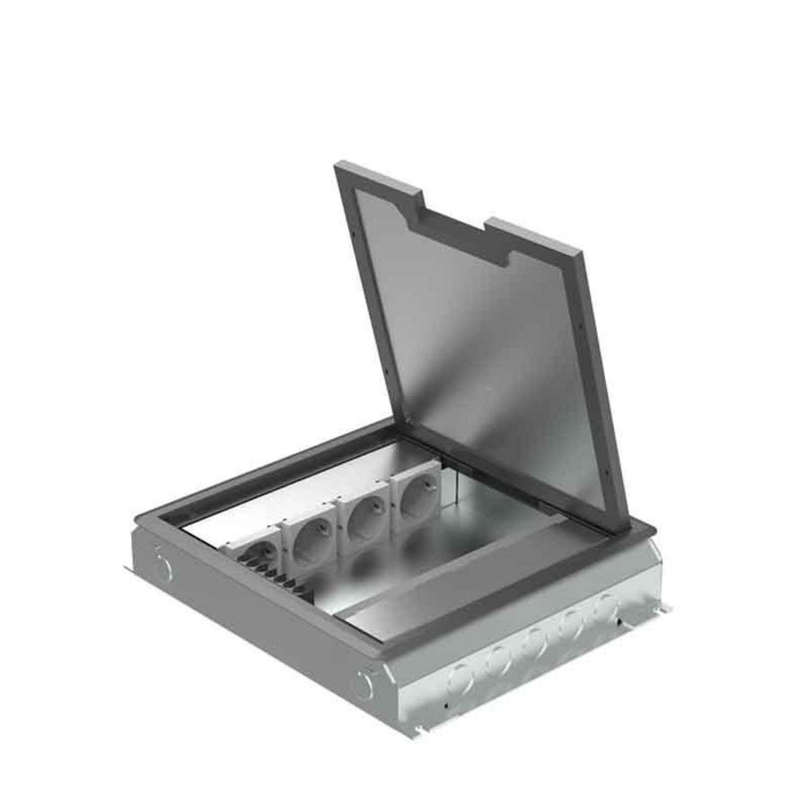 Vloercontactdoos instort 50mm 4x wandcontactdoos 8x datasp. kunststof T3 klapdeksel