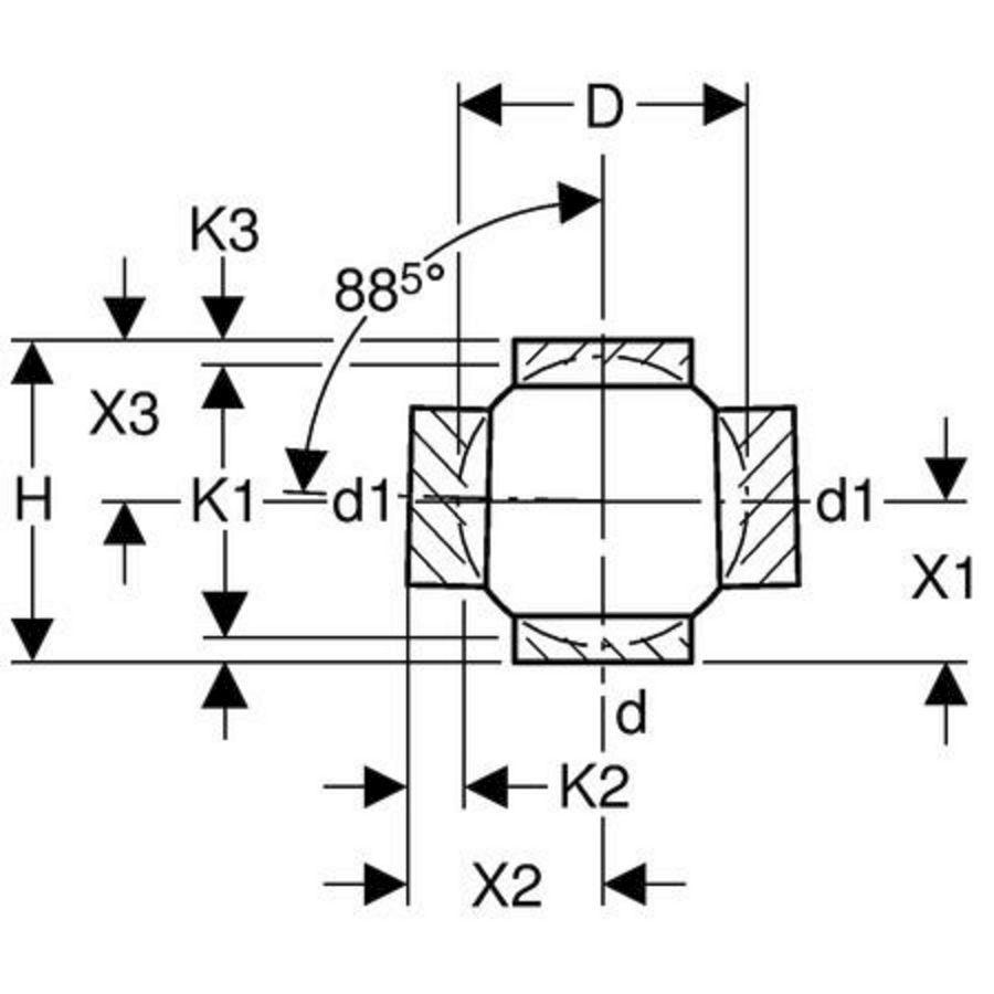 Polyethyleen (PE) kogel T-stuk 180° 90x90mm