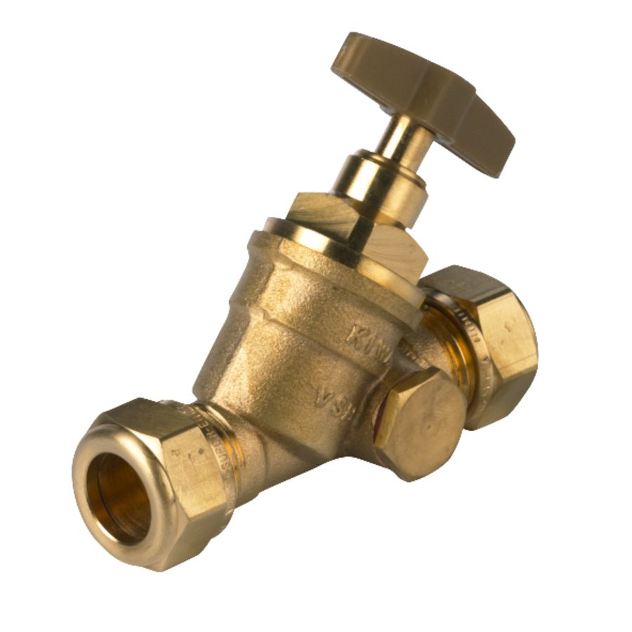 Stopkraan messing + aftapgelegenheid FF 15mm knel k