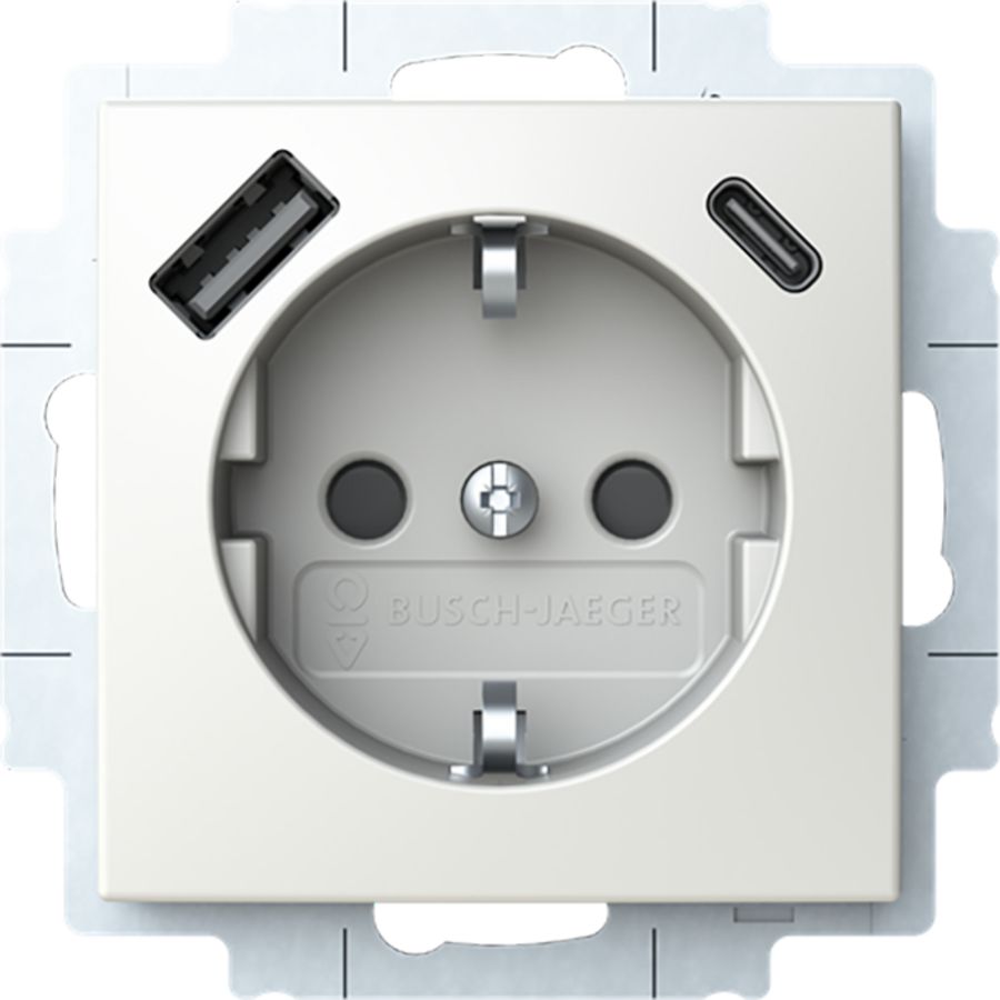 Wandcontactdoos ra kv + 1xUSB-A + 1xUSB-C voeding SI-B-alpinwit (20 EUCB2USBAC-914)