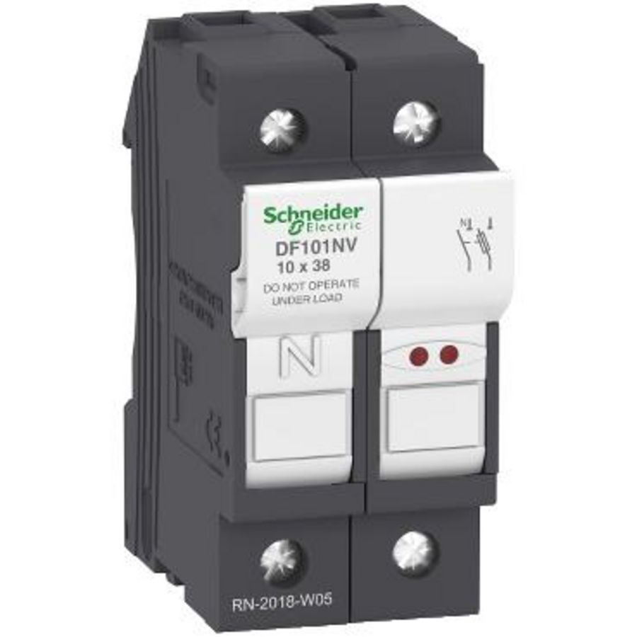 Zekeringhouder+Indicator 1-polig + Nul 32A Zekeringmaat 10x38mm VVE=6
