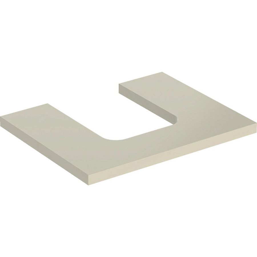 Wastafelblad voor opzetwastafel 60cm zandgrijs hoogglans uitsparing afgerond gecentreerd ONE