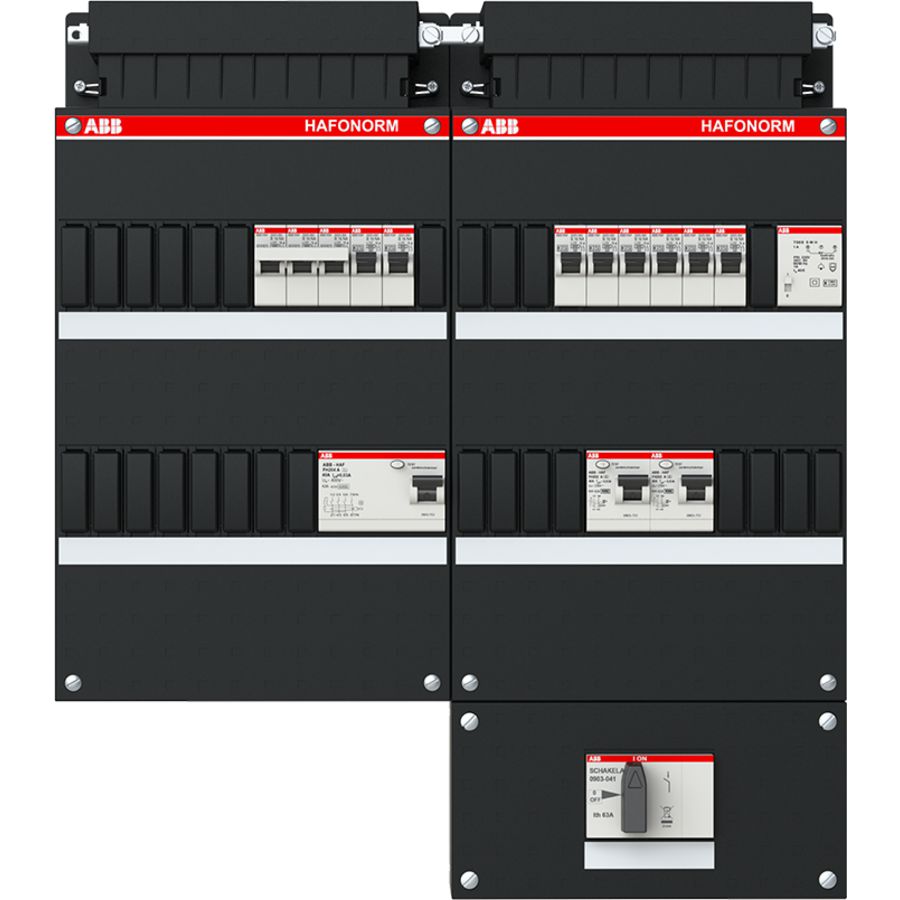 Installatiekast 8x achter 3x30mA + KT + HS 3-f