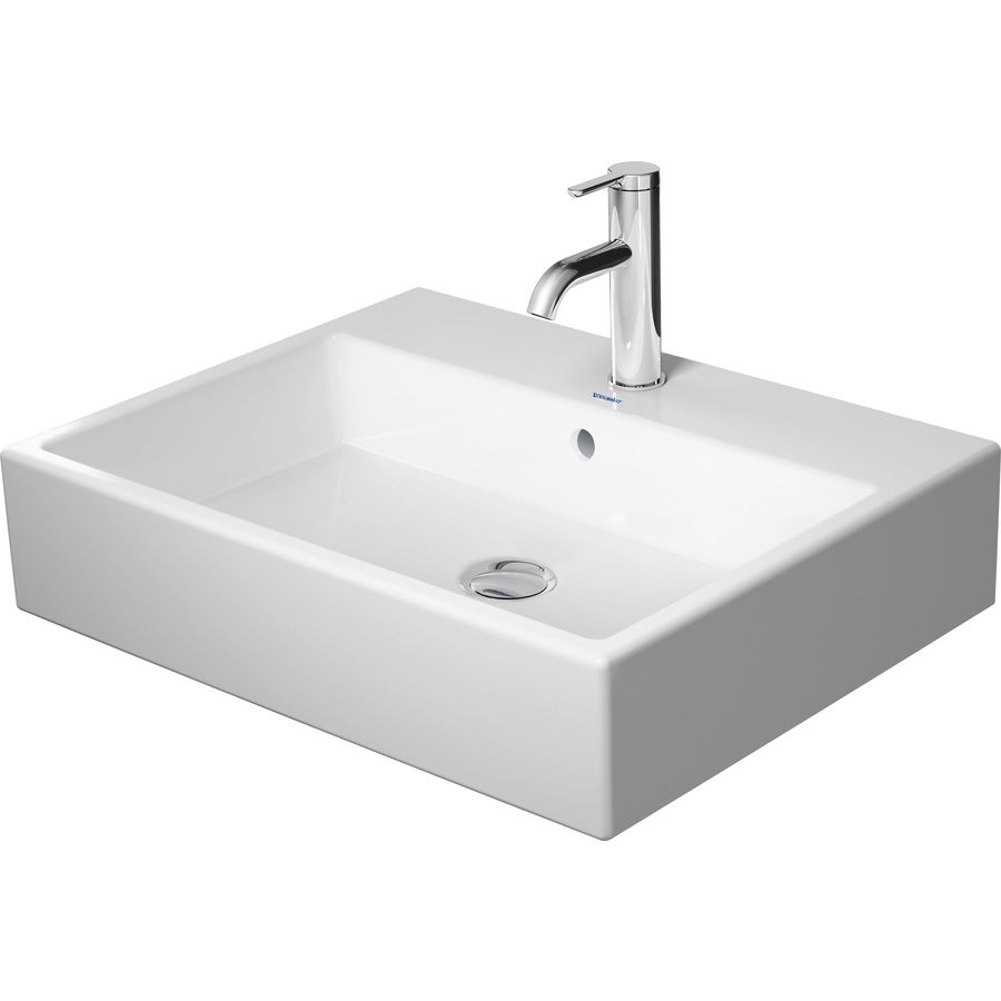 VERO AIR #235060 wastafel 600mm wit met kraangat met overloop geslepen onderzijde