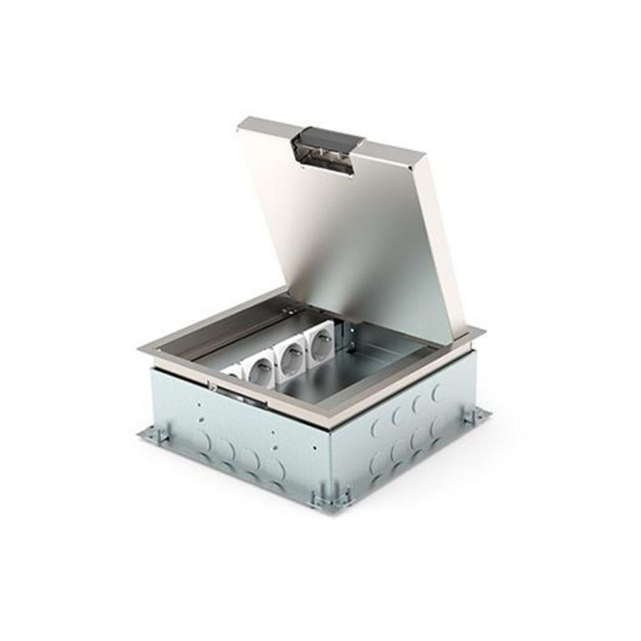 Vloercontactdoos instort 80mm 4x wandcontactdoos 4x M45 leeg RVS T25 klapd.
