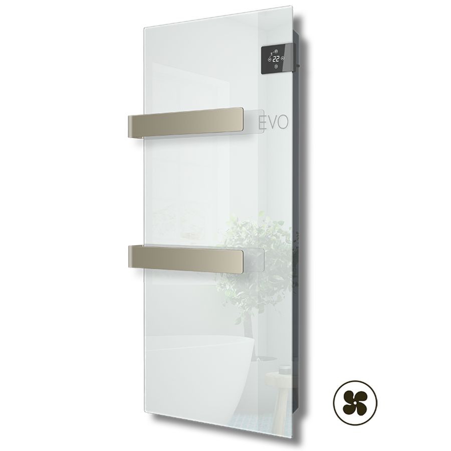 Radiator met glazen infrarood paneel E-Comfort SILK BLOW 900x400mm 1000W wit incl. handdoekbeugels