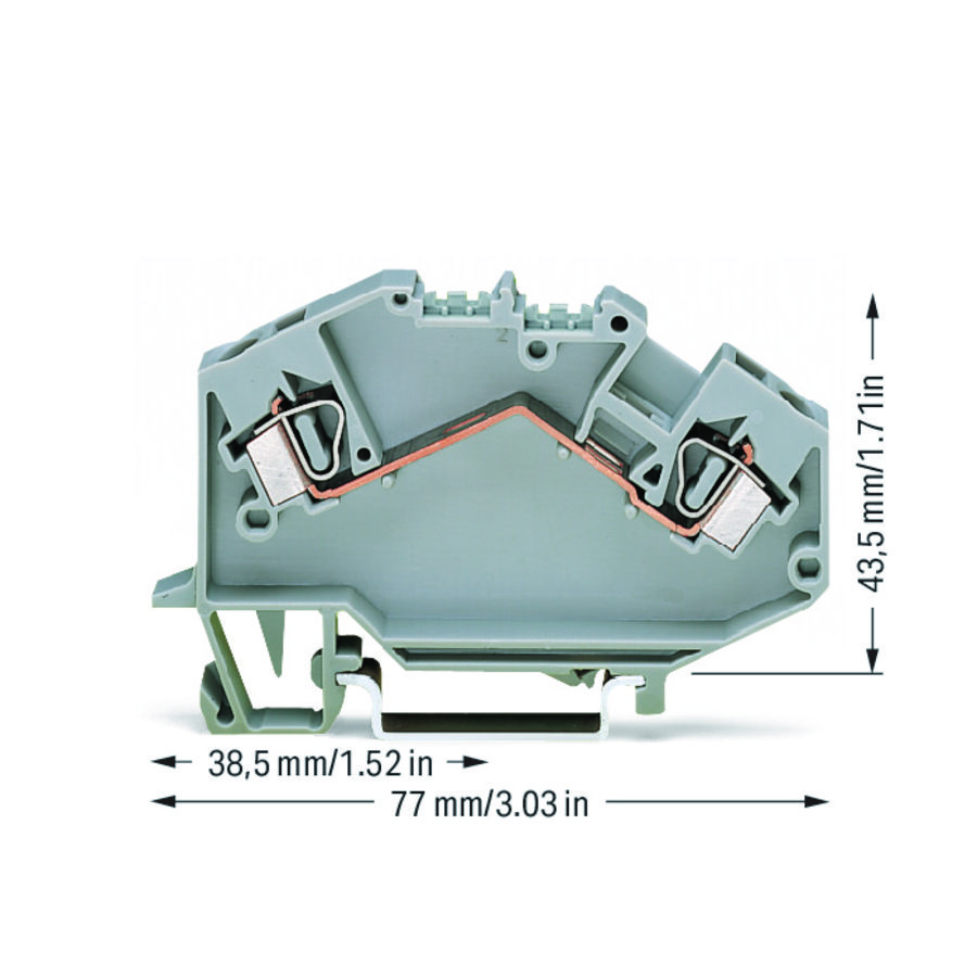 2-draads rijgklem 4mm² Markering in het midden grijs VVE=50