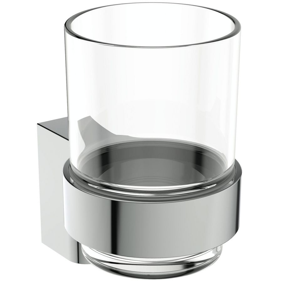 CONNECT transpar. glas met houder (wand) chroom