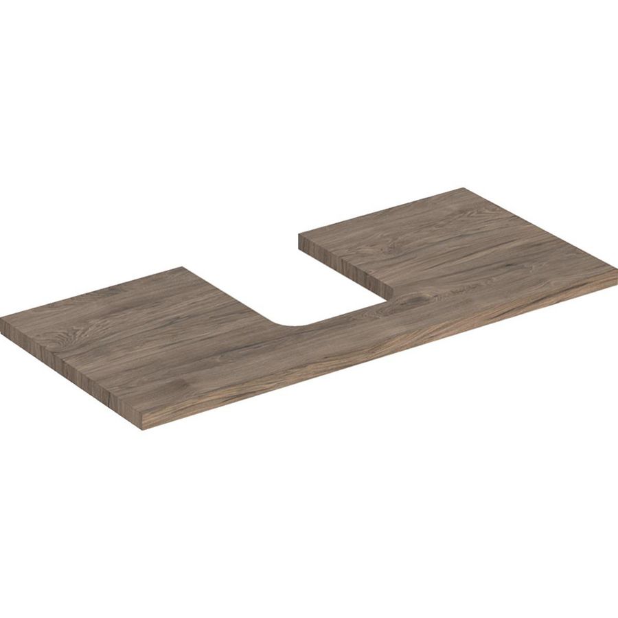 Wastafelblad voor opzetwastafel 105cm noten hickory uitsparing afgerond gecentreerd ONE