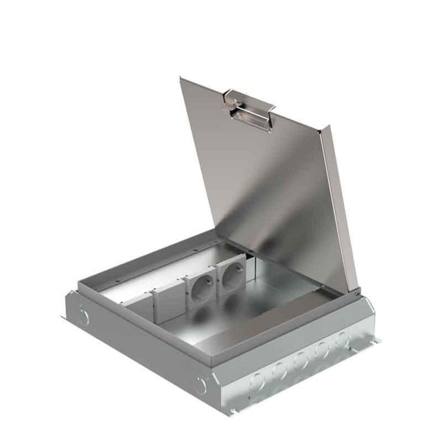 Vloercontactdoos instort 50mm 2x wandcontactdoos 4x M45 leeg RVS T15ZR.