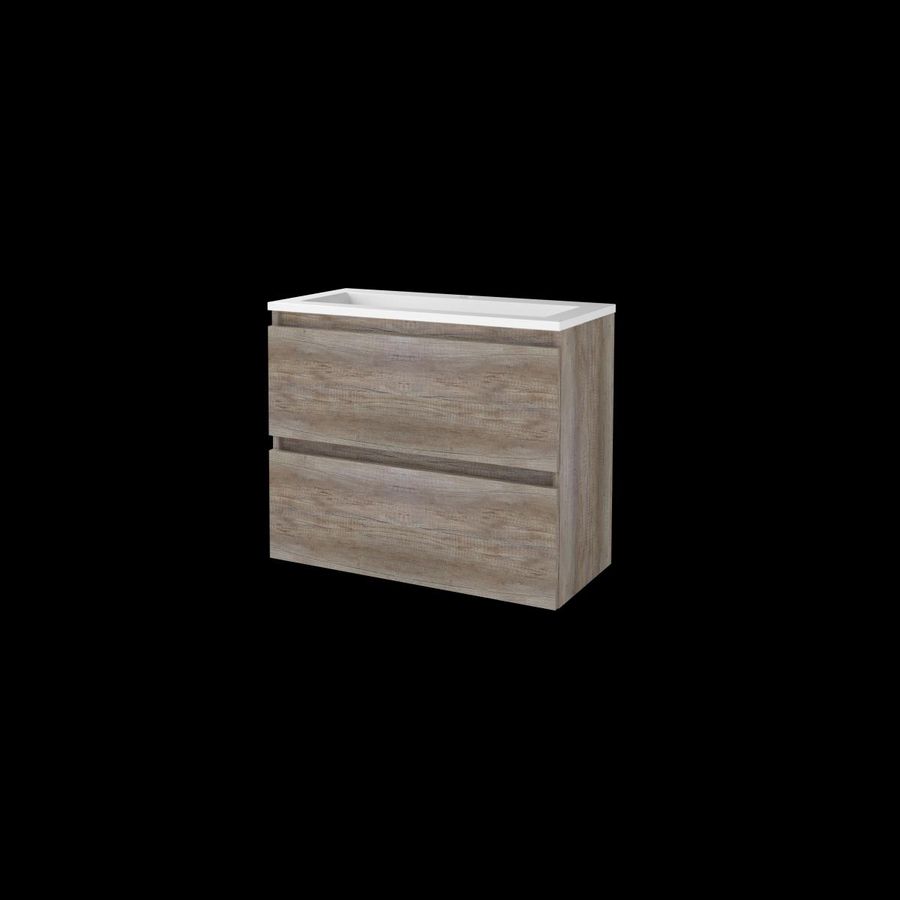 Set START-39 onderkast scotch oak 80cm greeploos 2x la acryl wastafel 1x kraangat (S39GL80A1SO)