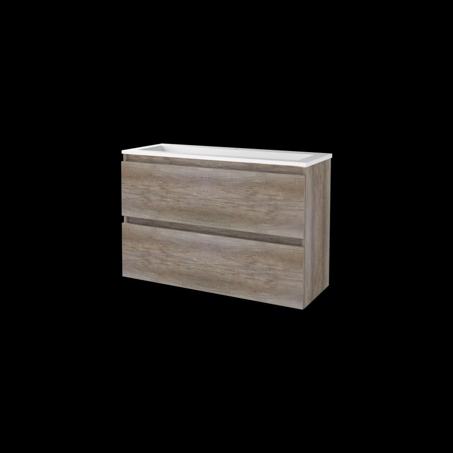 Set START-39 onderkast scotch oak 100cm greeploos 2x la acryl wastafel 1x kraangat (S39GL100A1SO)