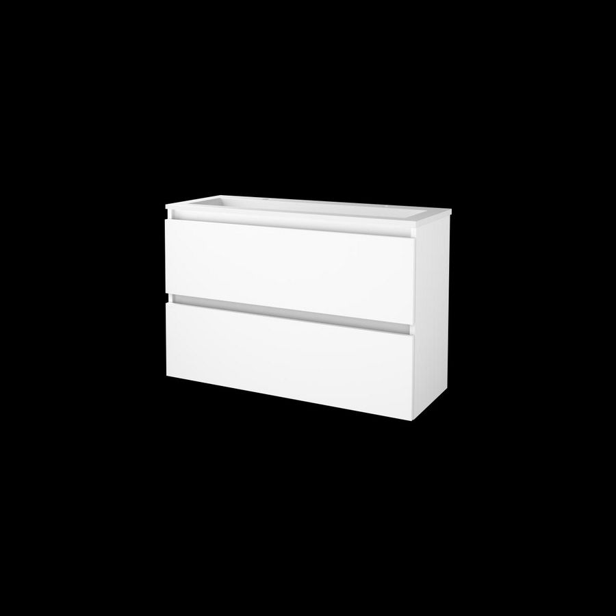 Set START-39 onderkast ice white 100cm greeploos 2x la acryl wastafel 2x kraangat (S39GL100A2IW)