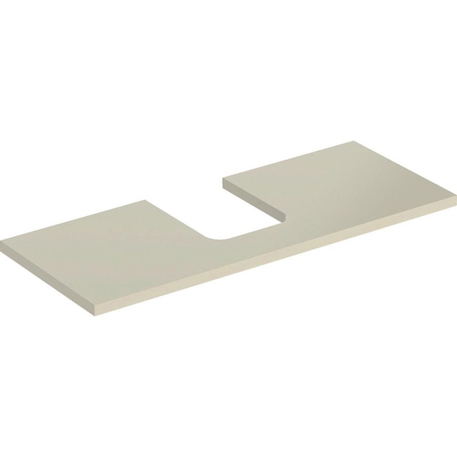 Wastafelblad voor opzetwastafel 120cm zandgrijs hoogglans uitsparing afgerond gecentreerd ONE