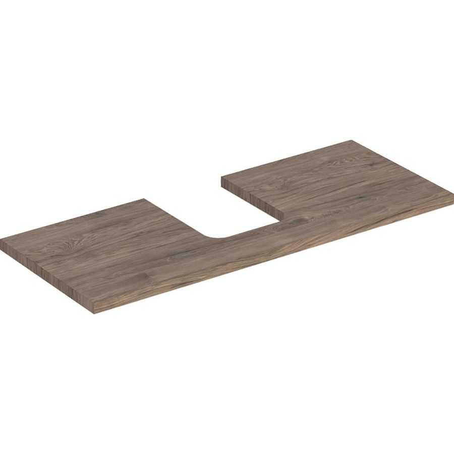 Wastafelblad voor opzetwastafel 120cm noten hickory uitsparing afgerond gecentreerd ONE
