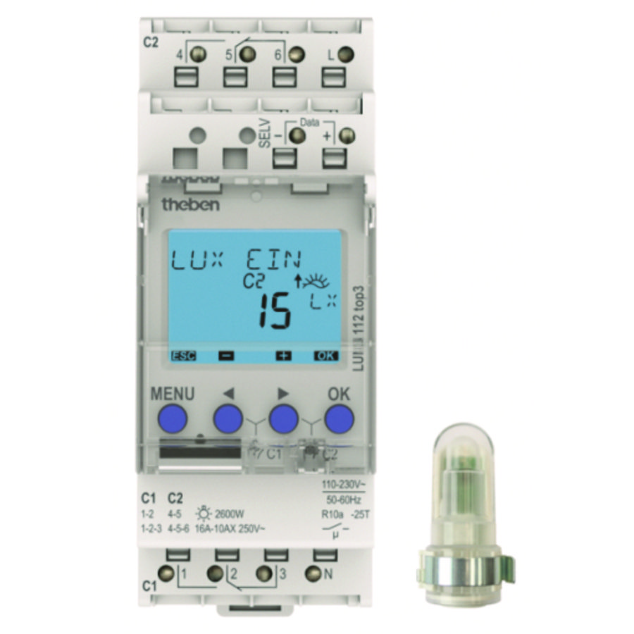 Schemerschakelaar met inbouw -lichtsensor 2 kanaals