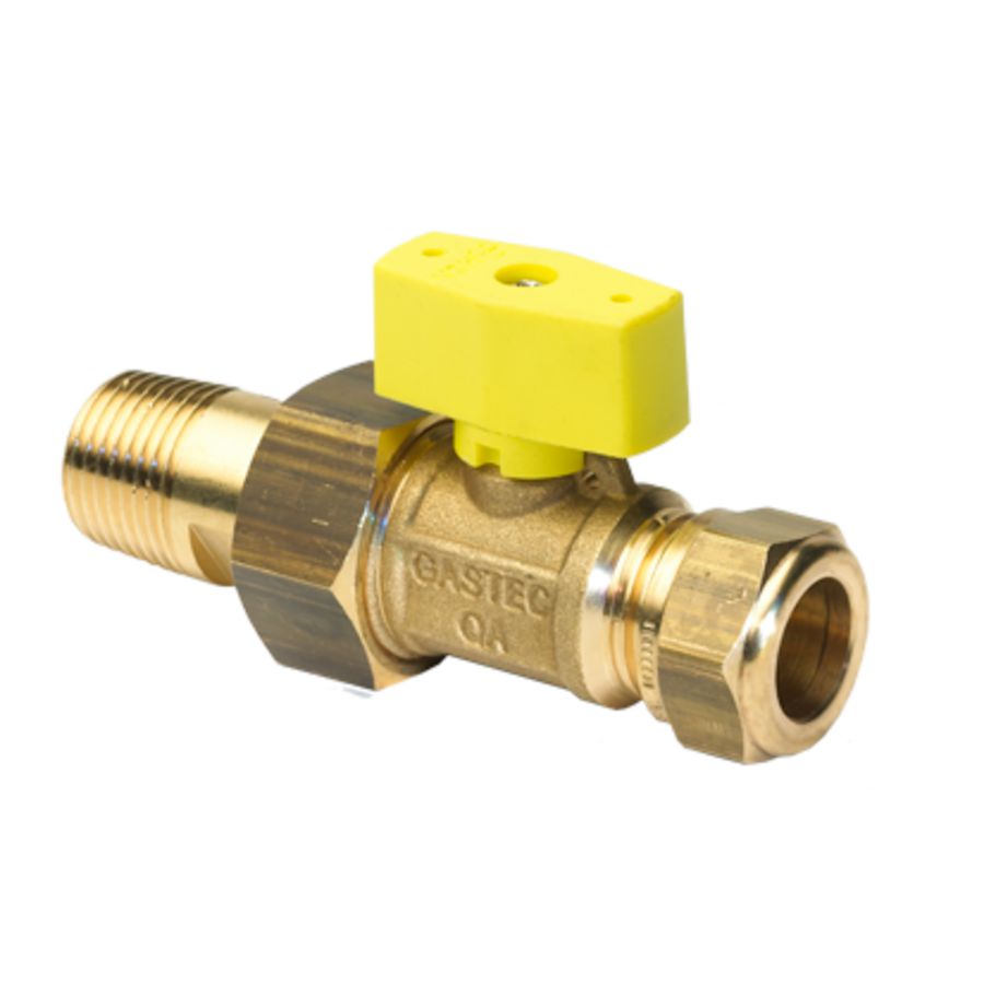 Gaskogelkraan messing 15x1/2"xkoppeling bt. g