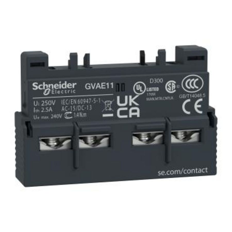 Hulpcontactblok 1NO+1NC Voorzijde Set van 10 Sch TeSys GV2/3