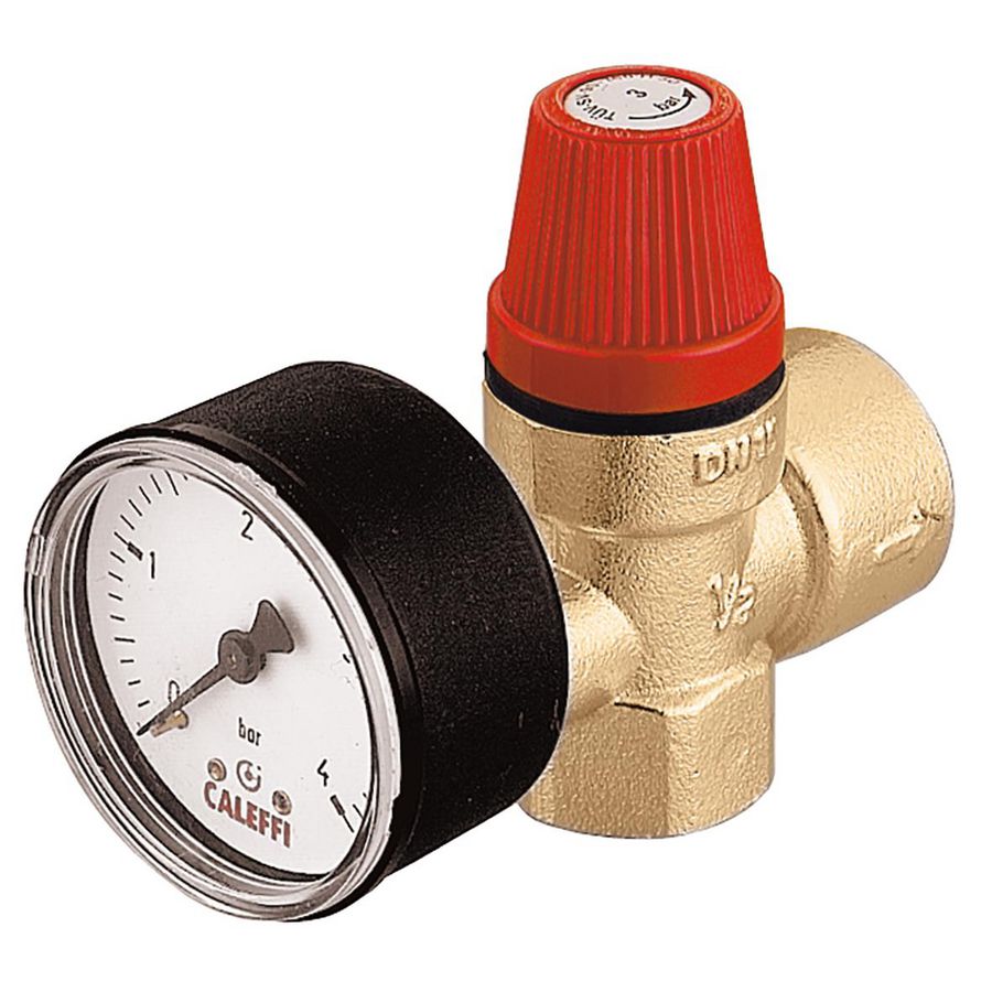 Overstortventiel met manometer 1/2"bn.x3/4"bn. 2,5 bar