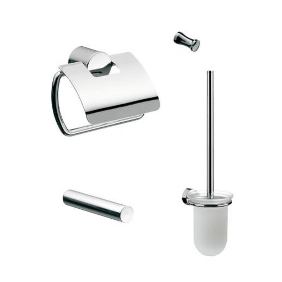 Rondo2 toiletset (rolhouder m/klep borstelgarn. haak) chr