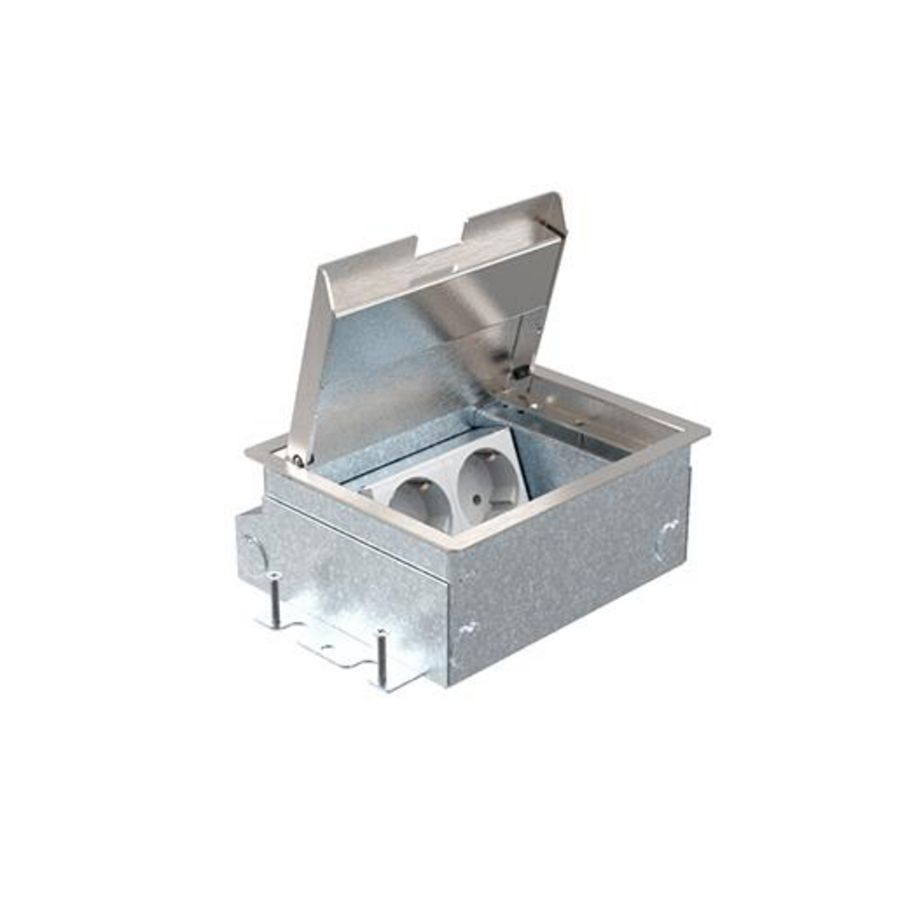 Servicebox + vloercontactdoos 65mm 2x wandcontactdoos RVS klep