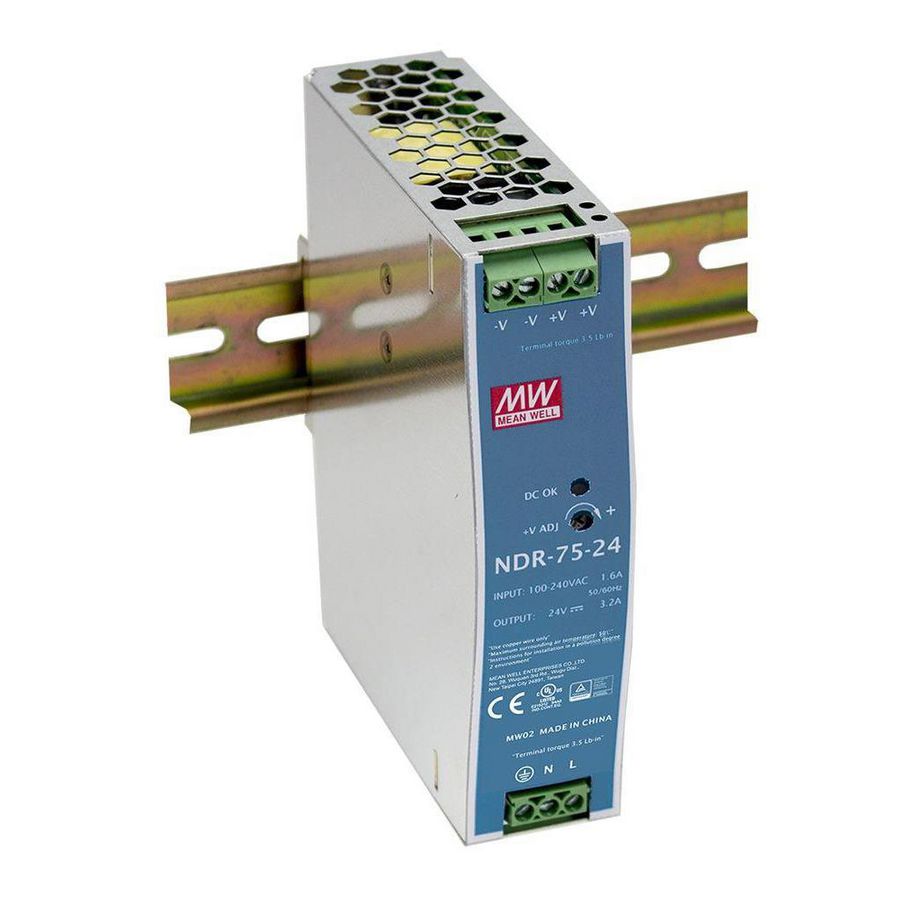 AC-DC enkele outp Ind DIN rail voeding 12Vdc 6.3A metale beh