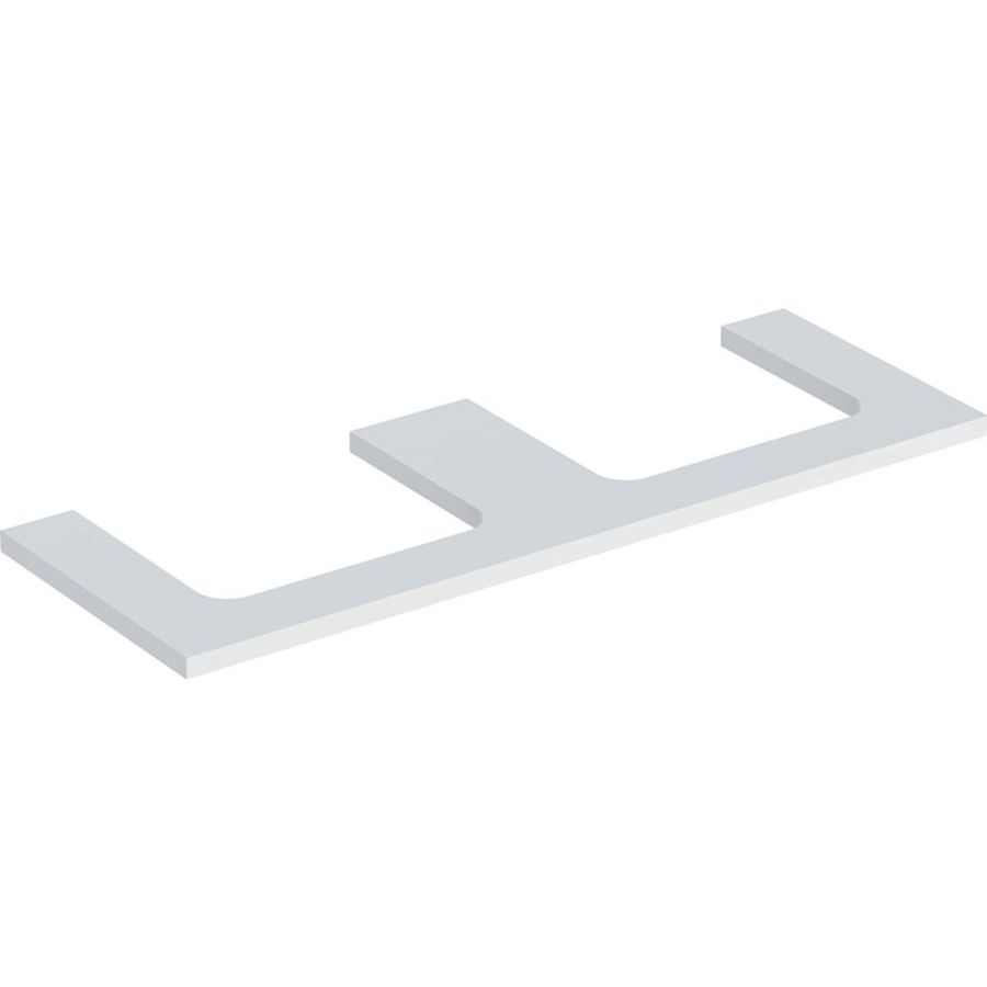 Wastafelblad voor opzetwastafel 135cm mat wit uitsparing rechthoekig links + rechts ONE