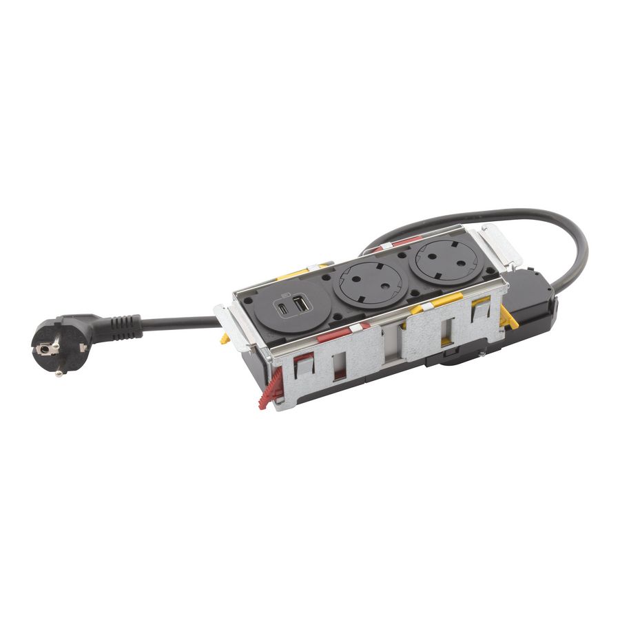 Mechanismen 3x met 2 Wandcontactdoos + USB zwart Disq"in