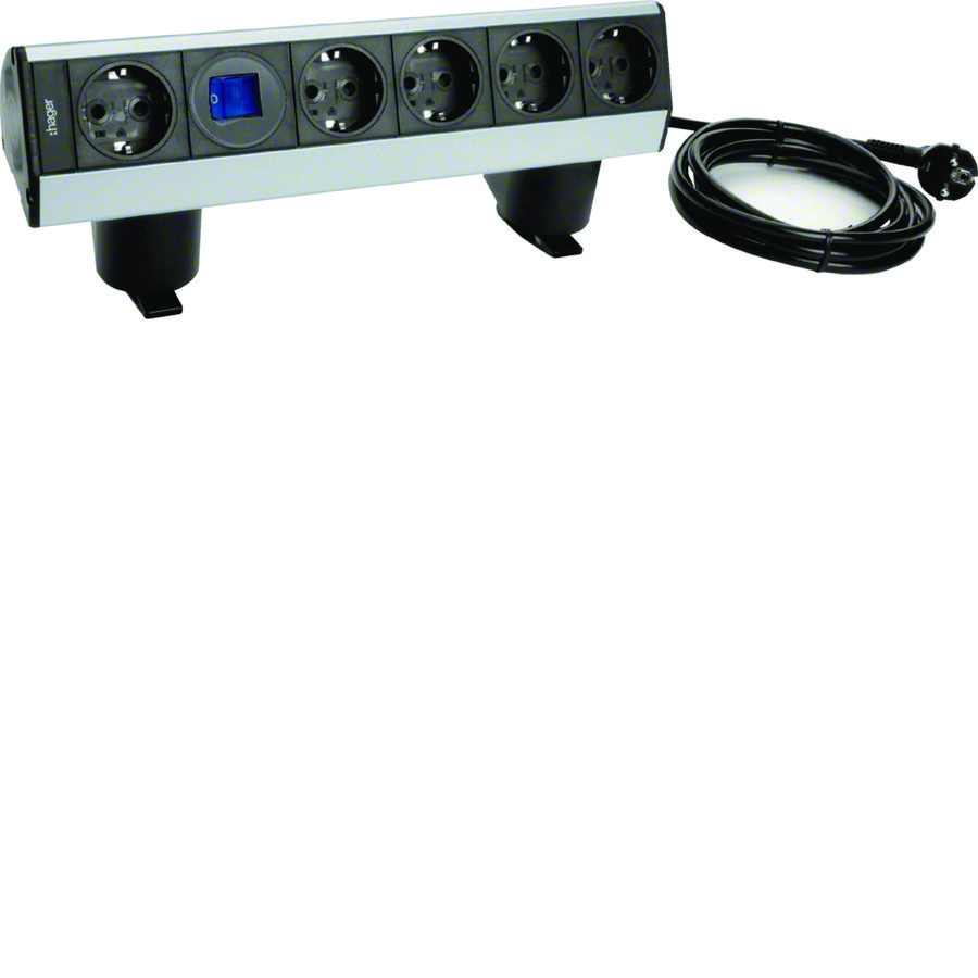 Bureaustekkerdoos met houder 1+4 Wandcontactdoos 1 schakelaar nat.geElox