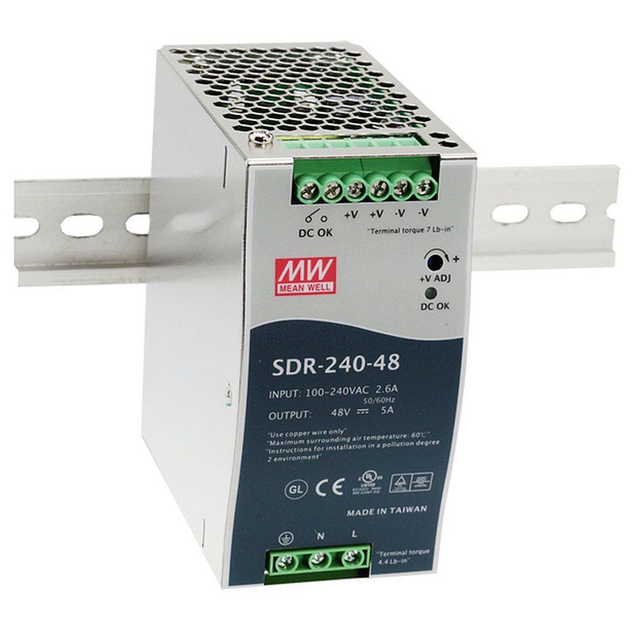 AC-DC Ind DIN rail voeding 24Vdc 10A metale beh. smal 63mm