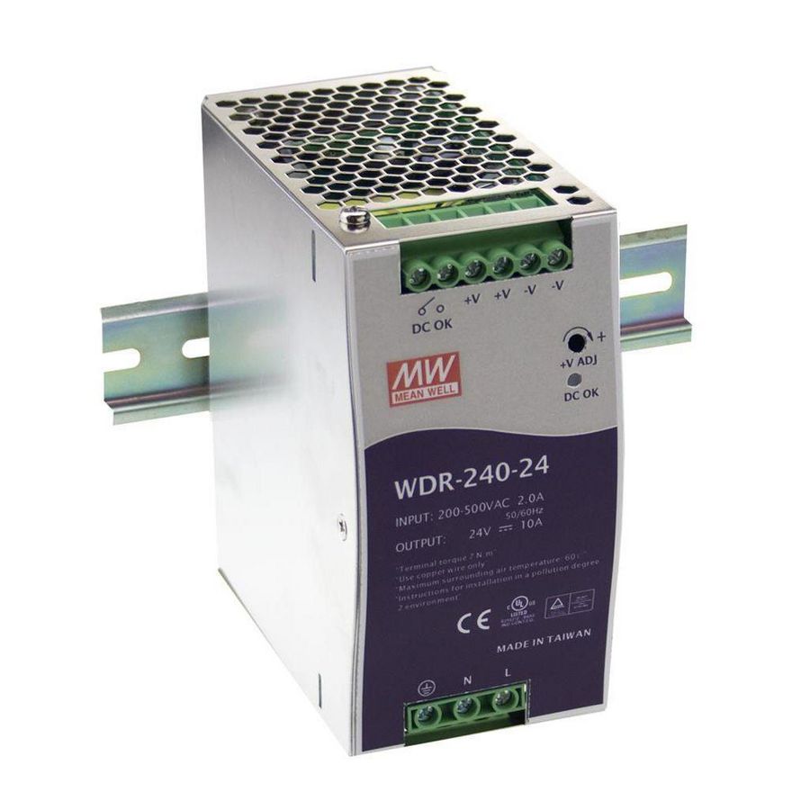 AC-DC Ind. DIN rail voeding 24Vdc 10A 180-550Vac 1/2 fase