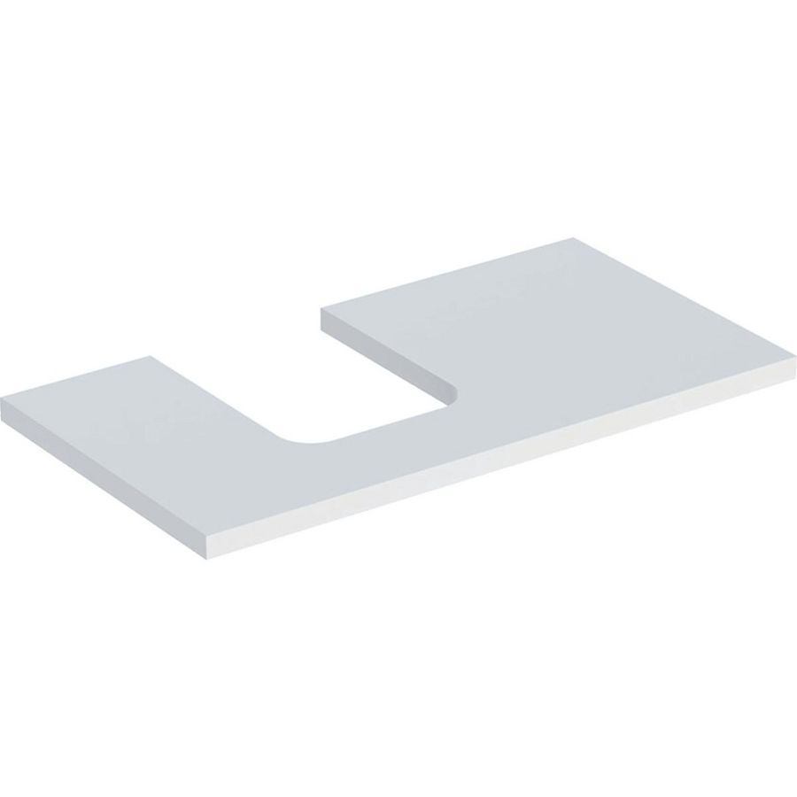 Wastafelblad voor opzetwastafel 90cm mat wit uitsparing afgerond links ONE