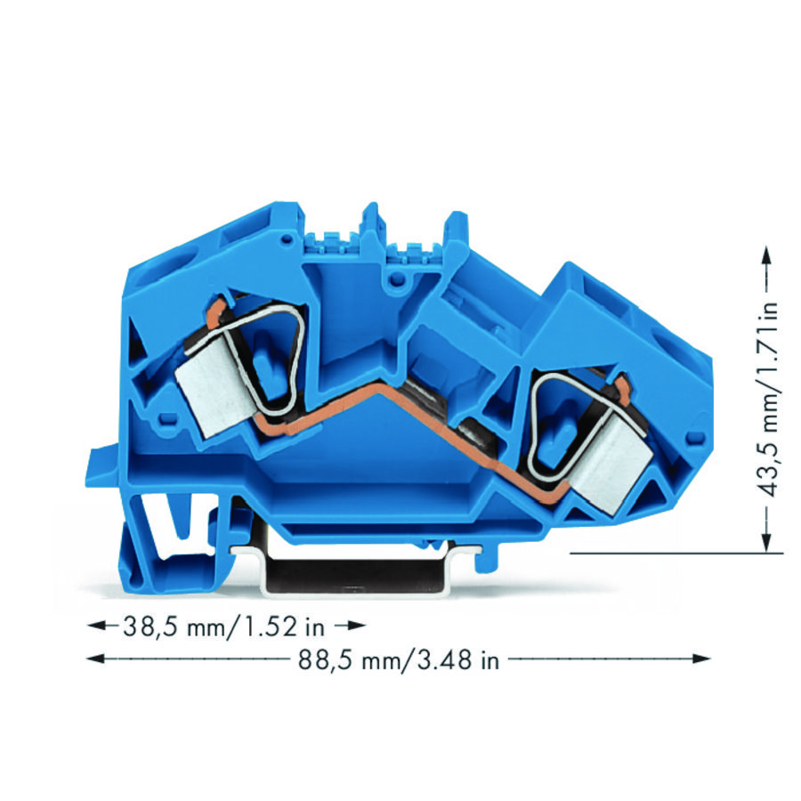 2-draads rijgklem 16mm² Markering in het midden blauw VVE=25