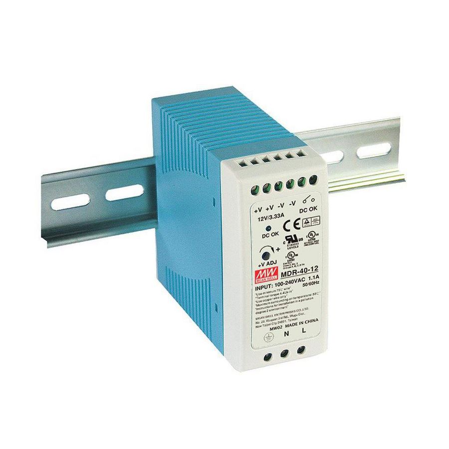 AC-DC Ind. DIN rail voeding 12Vdc 3.33A plastic behuizing