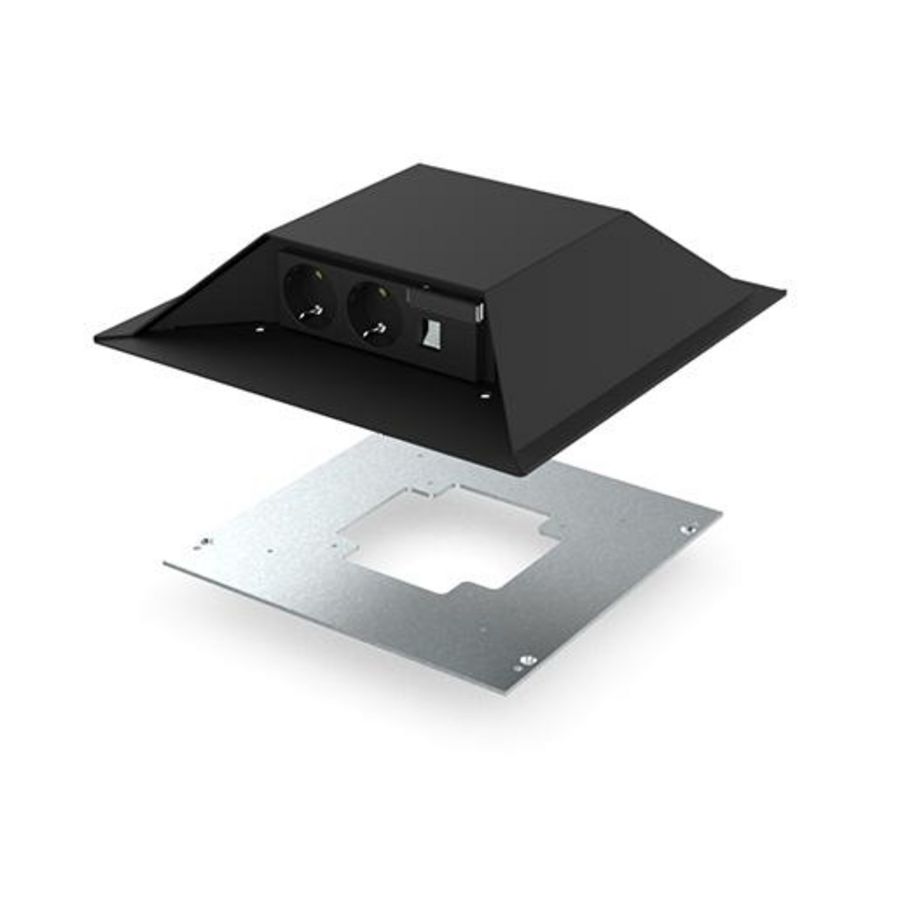 Opvoerzuil zwart 6v 4x wandcontactdoos + adapter vloercontactd.