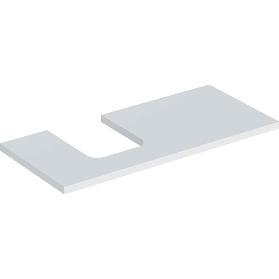 Wastafelblad voor opzetwastafel 105cm mat wit uitsparing afgerond links ONE