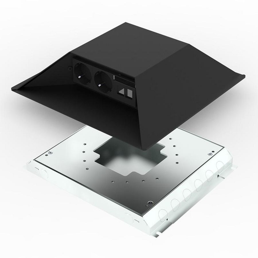 Opvoerzuil zwart 6v 4x wandcontactdoos+ 4x data uitsparing 32mm vloercontactdoos